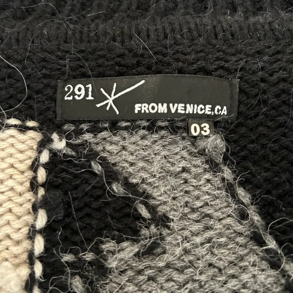 291 Venice Wool Alpaca Cardigan Womens 3/L Black Shawl Collar Elbow Patch LA NY